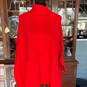 Elegant Red Turtleneck Poncho